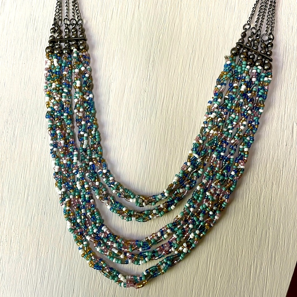 Graceful 5 Strand Blue and Aqua Necklace